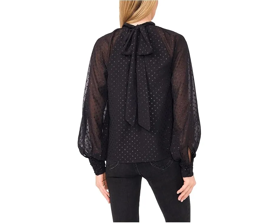 Блуза CeCe с длинным рукавом и бантом на воротнике в стиле клип-дот