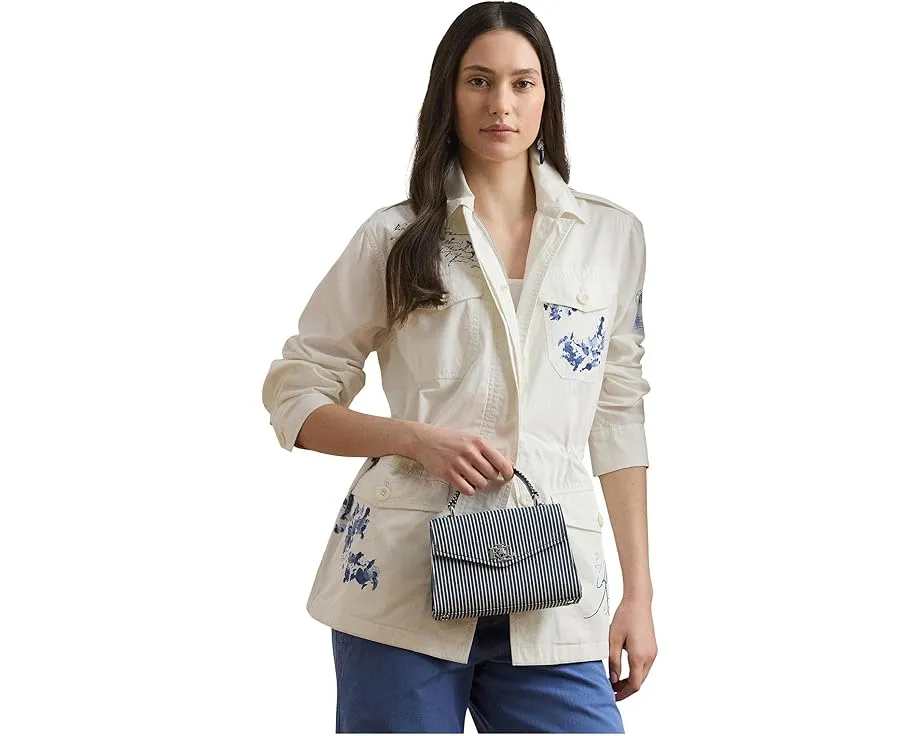 Маленькая сумка кроссбоди Farrah из полосатого холста Lauren Ralph Lauren с поворотным замком