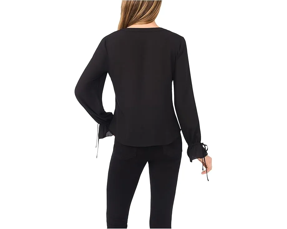 Топ с V-образным вырезом и длинными рукавами на пуговицах CeCe