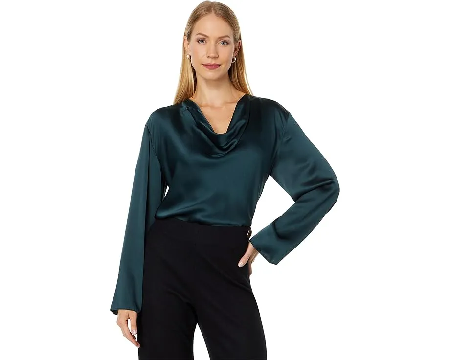 Блуза Vince из шелка с длинным рукавом и капюшоном на шее