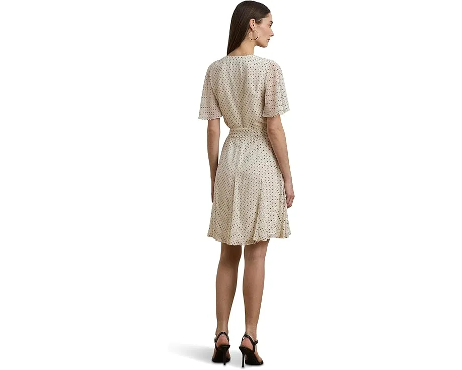 Платье Lauren Ralph Lauren Polka Dot Georgette Surplice с поясом и оборками
