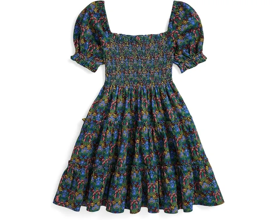 Платье Polo Ralph Lauren Kids из хлопкового джерси с цветочным принтом и присборенным лифом