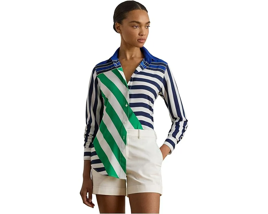 Классическая полосатая блуза Lauren Ralph Lauren из крепа с длинными рукавами