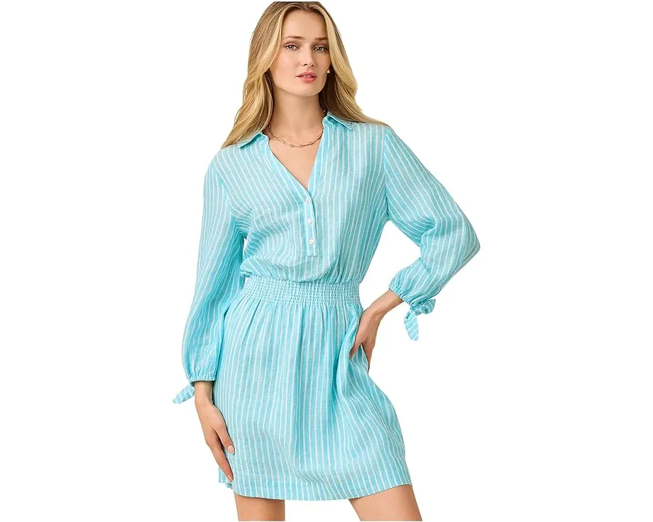 Lilly Pulitzer Платье-рубашка Abralynn из льна с присборенной талией
