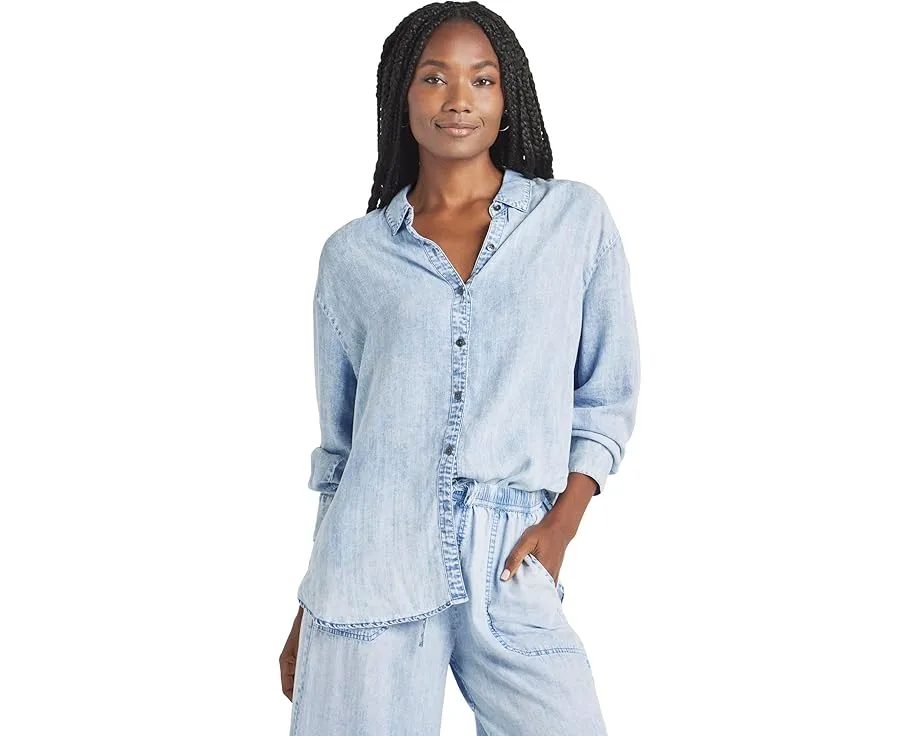 Рубашка Splendid Bleached Indigo с оверсайз кройом и плиссированной кокеткой