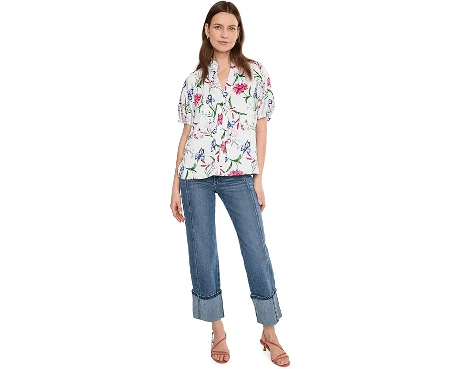 Блузка CeCe с воротником-рюшем и разрезом на горловине