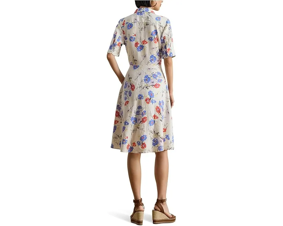 Lauren Ralph Lauren Платье-рубашка из льна с запахом и цветочным принтом