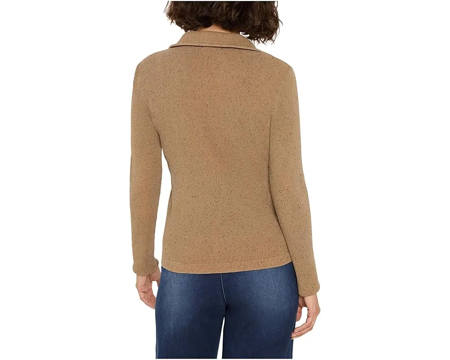 Поло NIC+ZOE Rib с длинным рукавом и V-образным вырезом