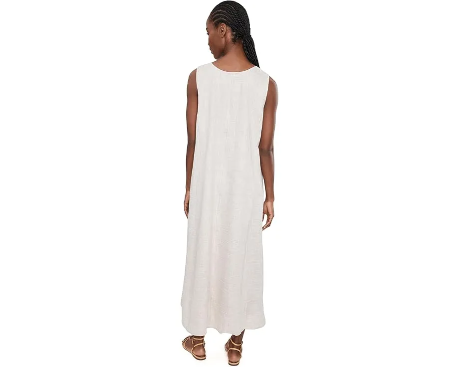 Striped Organic Linen Sheen Scoop Neck Dress