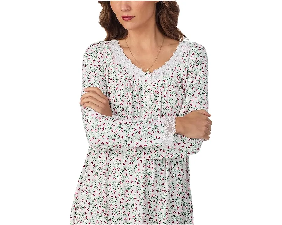 Длинная ночная сорочка Eileen West с длинными рукавами из трикотажа с V-образным вырезом