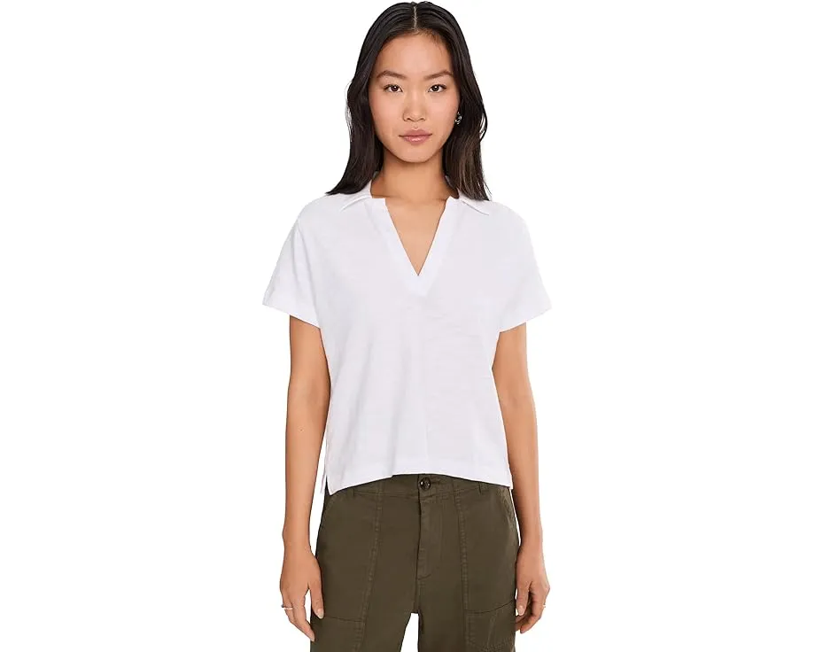 Поло Lilla P Vintage Short Sleeve из текстурированного хлопка с V-образным вырезом