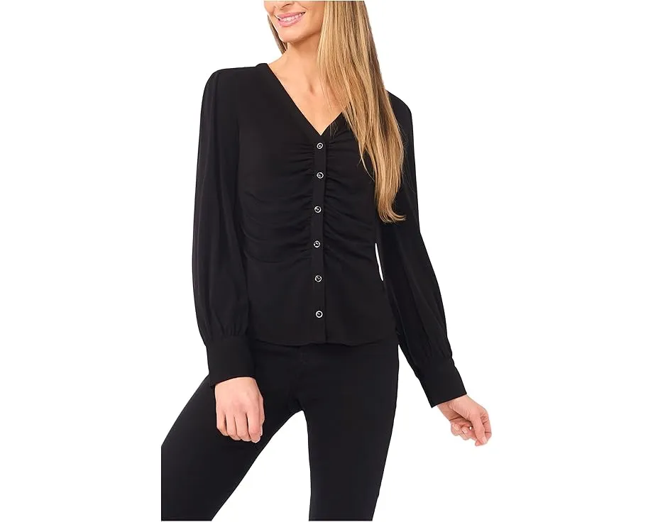 Вязаный кардиган CeCe с V-образным вырезом и длинными рукавами на пуговицах