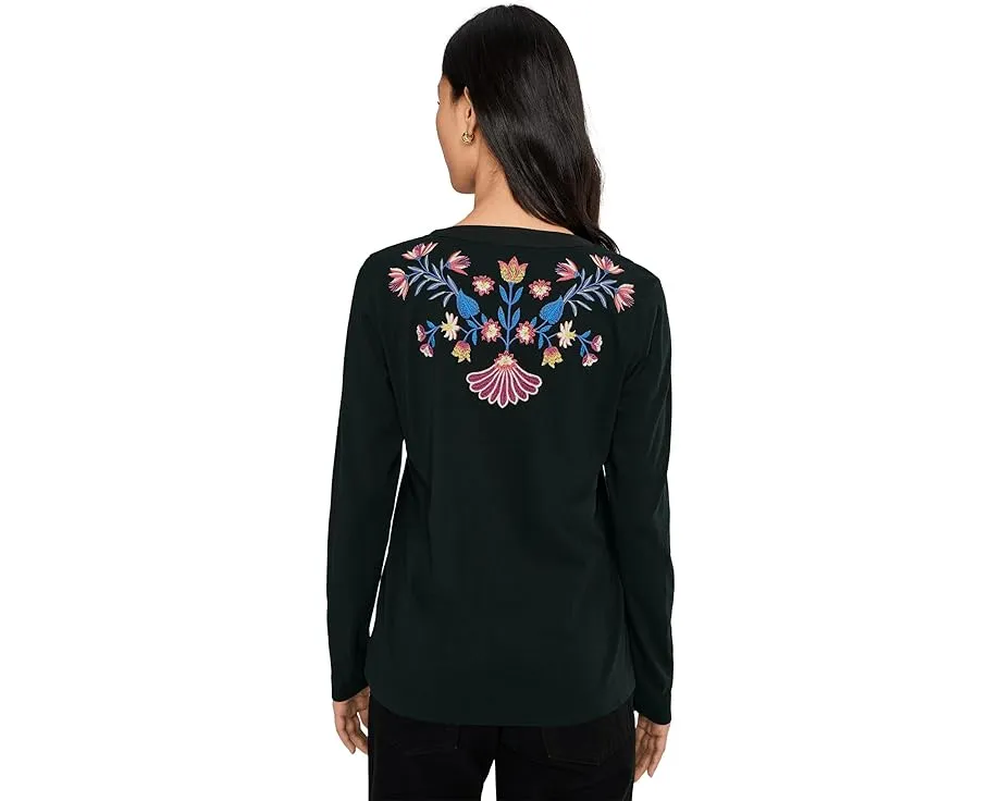 Футболка Johnny Was Mixed Media Henley Elizabeth с вышивкой из хлопка