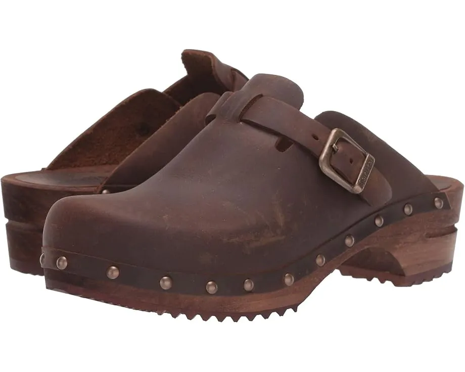 Кожаные сабо Sanita Kristel с деревянной подошвой и пряжкой