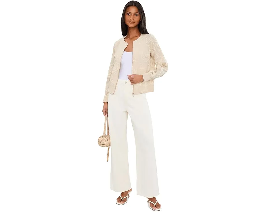 Petite Long Sleeve Collarless Jacket with Smocking