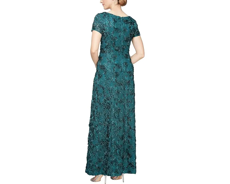 Длинное платье Alex Evenings силуэта А-силуэт с розетками и пайетками