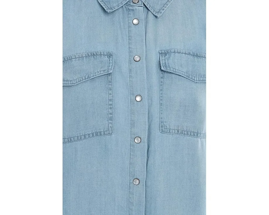 Petite Long Sleeve Denim Shirt With Pockets