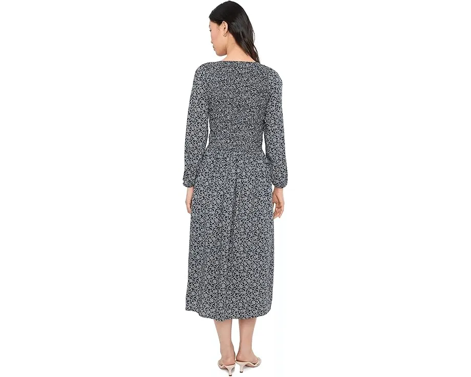 Платье миди Smocked с V-образным вырезом и длинным рукавом Madewell