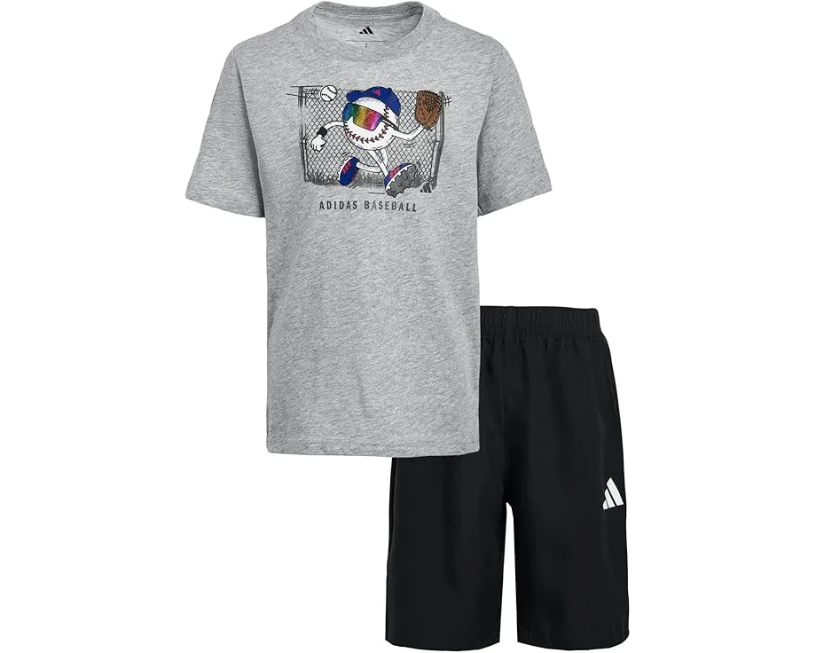 Детский комплект adidas Kids Graphic Heather Tee с футболкой и ткаными шортами