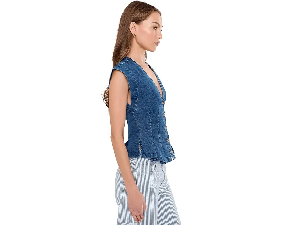 Джинсовая жилетка Free People Dylan Denim Vest с баской и корсетными деталями