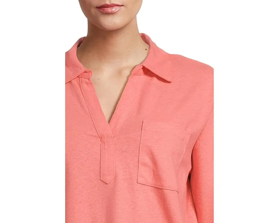 Футболка L.L.Bean из хлопка и льна с разрезным воротником и карманом