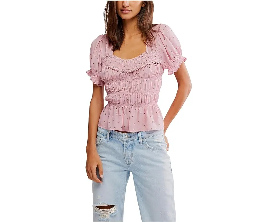 Блуза Free People Adore You с квадратным вырезом и рюшами на коротких рукавах