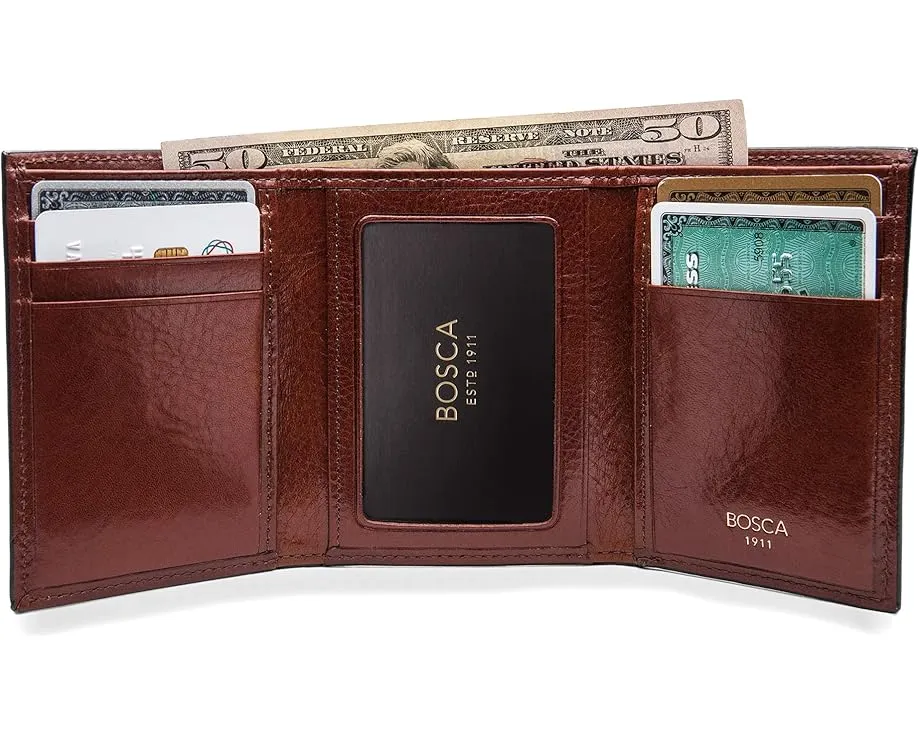 Кошелек тройного сложения Bosca из состаренной кожи с шестью карманами
