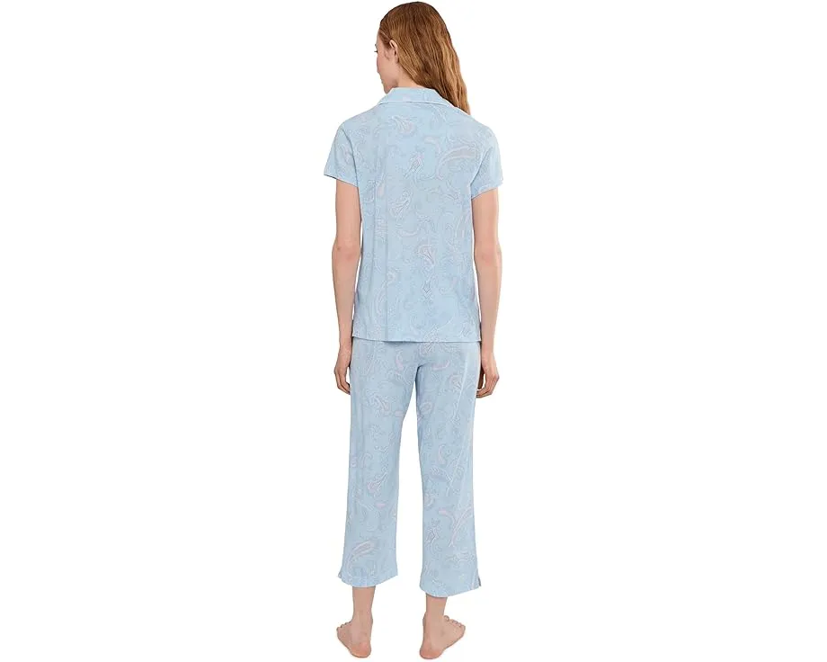 Пижамный комплект Lauren Ralph Lauren с длинным рукавом и брюками 7/8 из хлопкового полотна