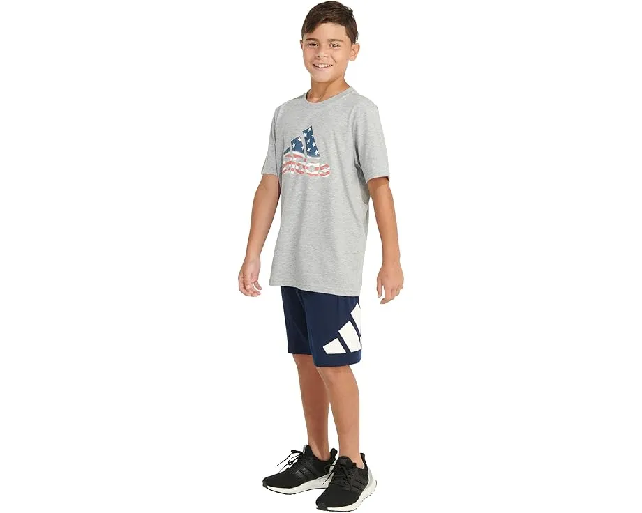 Футболка детская Adidas SS USA Hthr Tee 24 с принтом и американским флагом