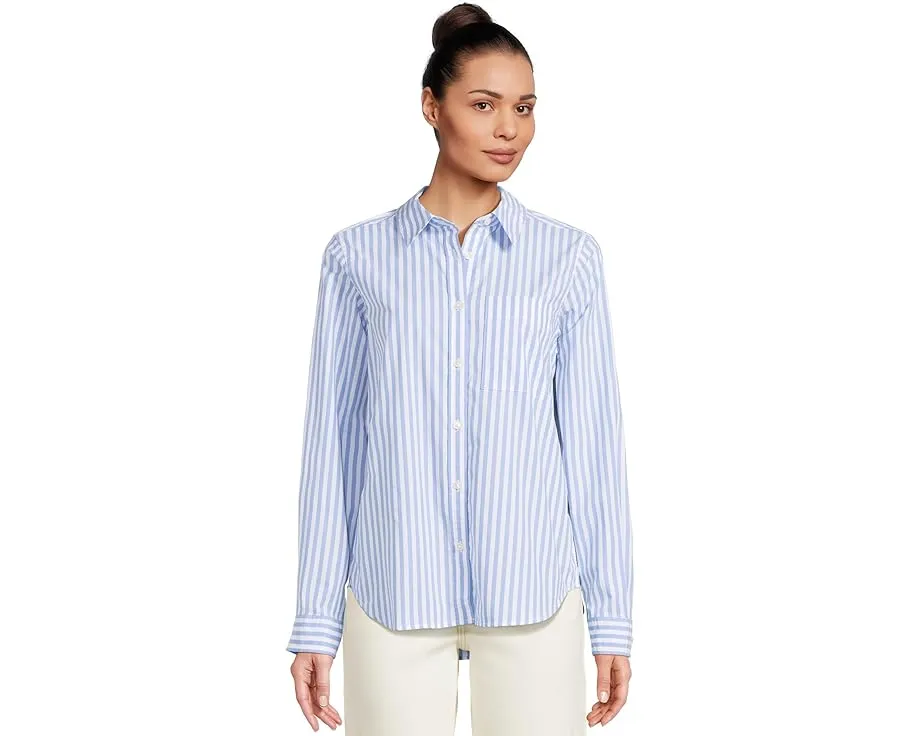 Хлопковая рубашка L.L.Bean Essential Poplin с длинным рукавом и накладным карманом