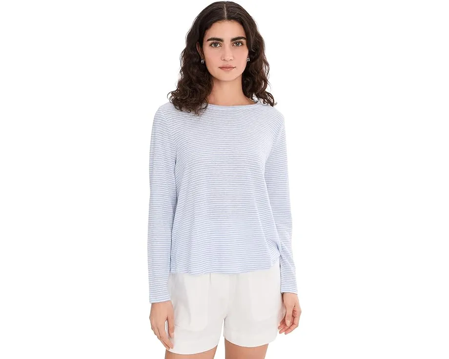 Полосатая футболка с длинным рукавом и круглым вырезом из органического льняного джерси Eileen Fisher