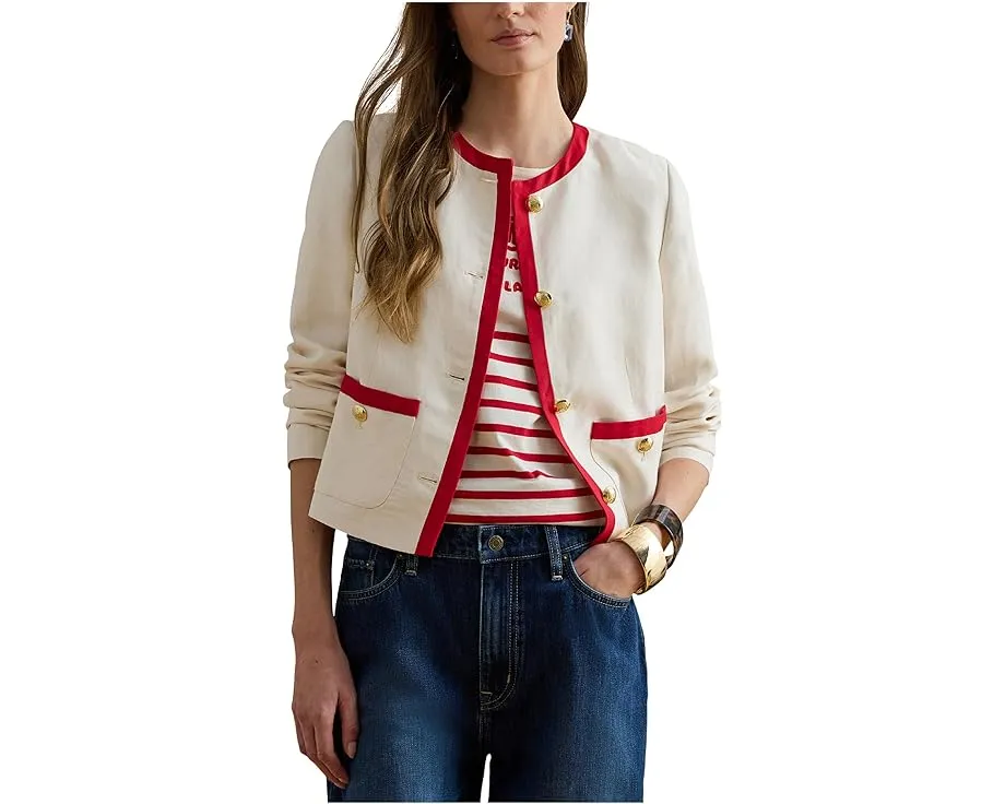 Блейзер Lauren Ralph Lauren Petite двухцветный из льняного твила с прямым кроем