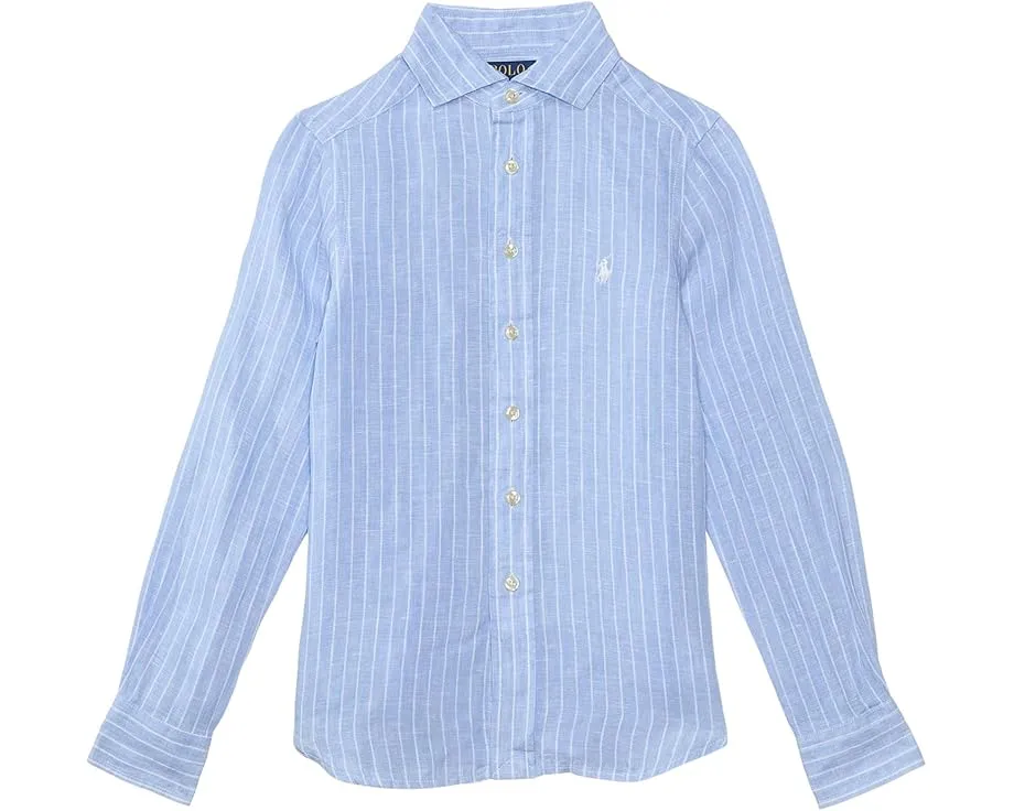 Рубашка Polo Ralph Lauren Kids из льна в полоску с длинным рукавом