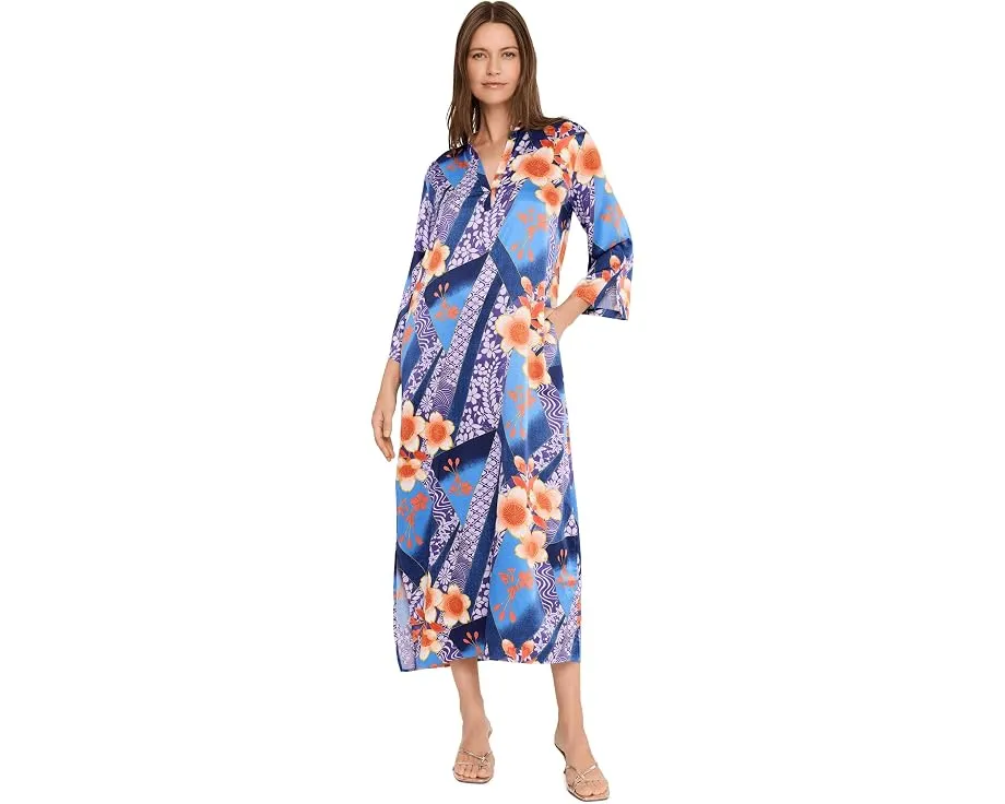 Кафтан Natori Magnolia Printed Satin Mandarin Caftan из сатина с принтом