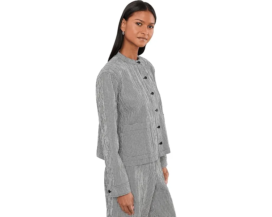 Organic Cotton Pucker Check Mandarin Collar Jacket