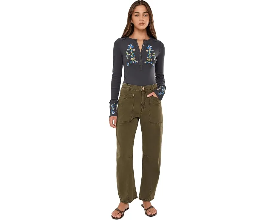 Блуза Fleur Embroidered Cuff Henley от Free People с вышивкой