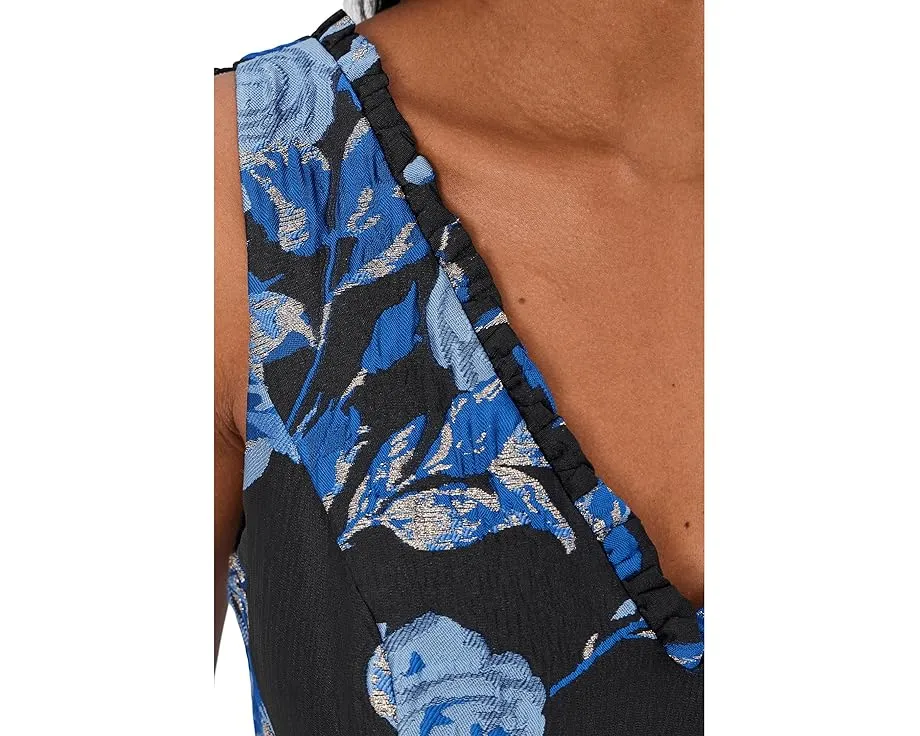 Платье миди V-Neck Jacquard с рюшами от Adrianna Papell