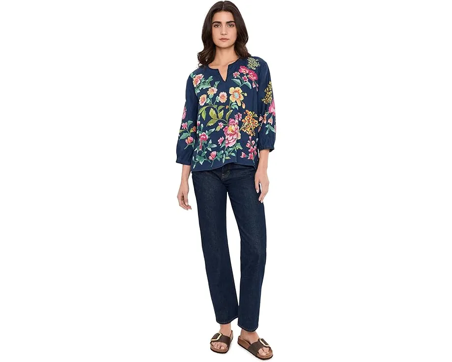 Блуза Johnny Was из льна с разрезом на горловине и вышивкой