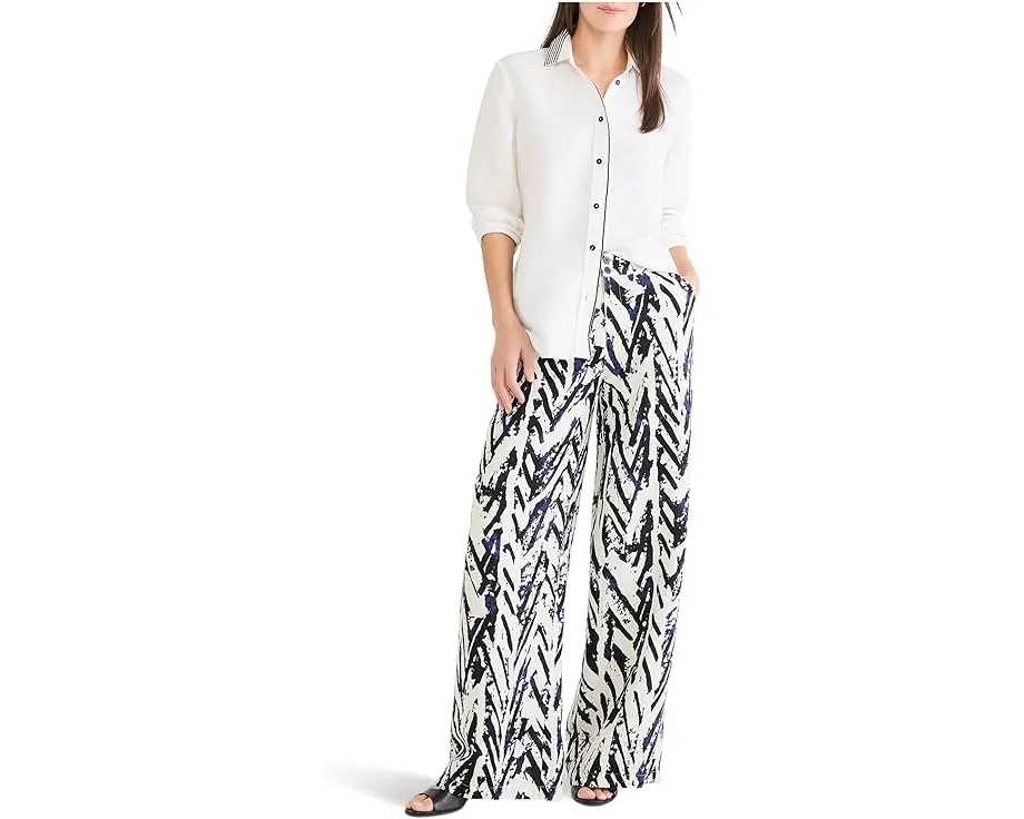 Широкие льняные брюки NIC+ZOE Petite 31" индиго с перекрестным узором
