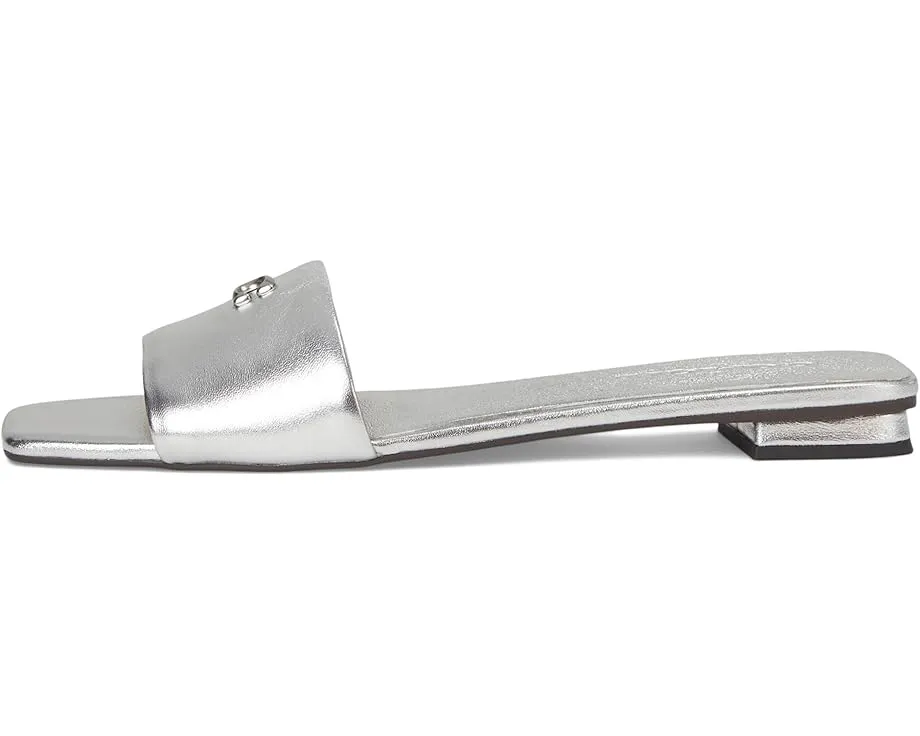 COACH босоножки Sculpted C Metallic Leather Flat Sandals кожаные серебристые