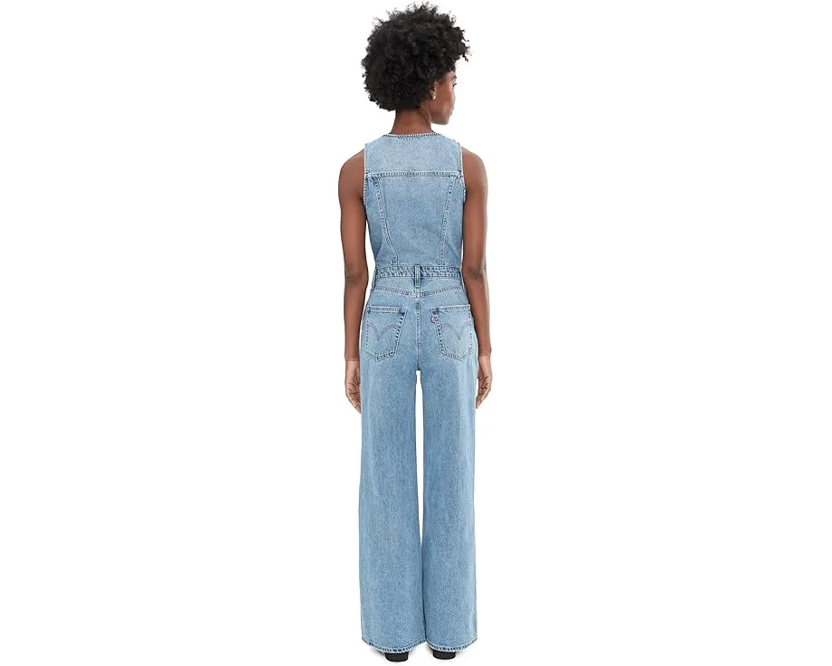 Levi's Denim Vest Wideleg Jumpsuit комбинезон без рукавов с широкими брючинами и V-образным вырезом