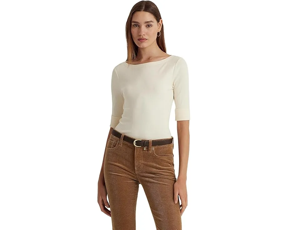 Топ Lauren Ralph Lauren с лодочкой из хлопковой смеси в полоску
