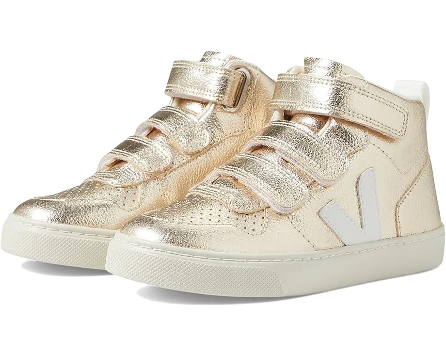 Кроссовки VEJA Small V-10 Mid Chromefree для детей с золотистым верхом и застежкой на липучке