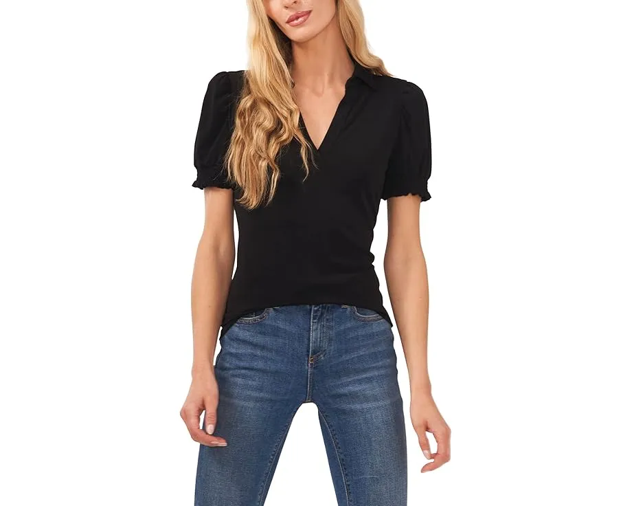 Блузка CeCe с коротким рукавом и разрезным воротником