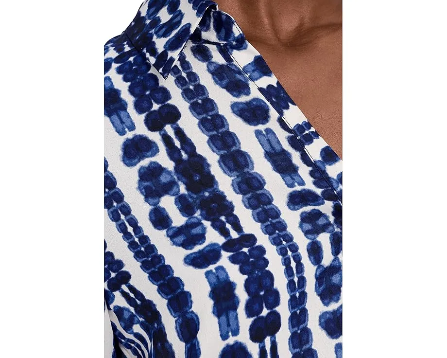 Блуза NIC+ZOE Shibori Stripe Top с воротником-стойкой и V-образным вырезом