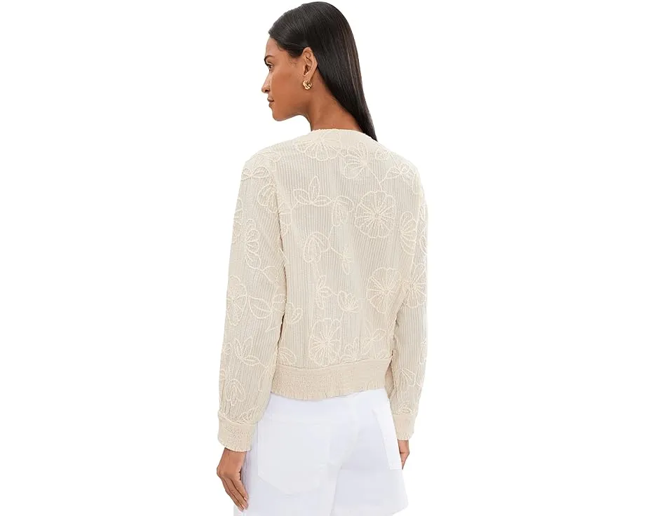 Long Sleeve Collarless Jacket With Smocking