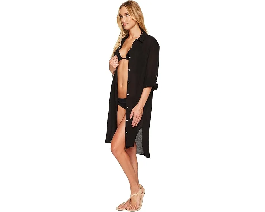Пляжная рубашка Seafolly Crinkle Twill из хлопка с карманами