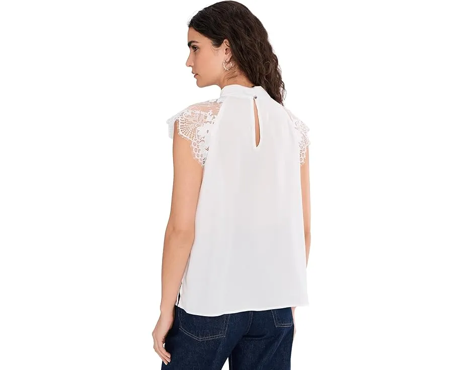 Блуза Vince Camuto с высоким воротником и кружевными вставками на рукавах