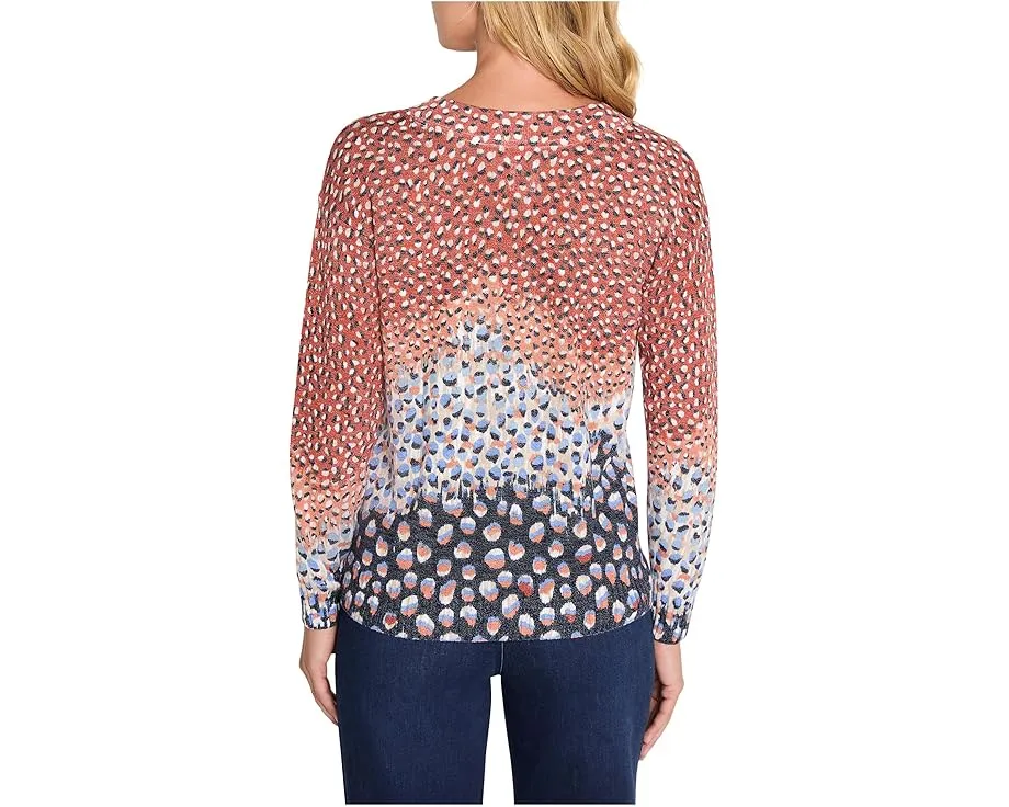 Свитер NIC+ZOE Blue Dahlia с триколорными полосами и V-образным вырезом