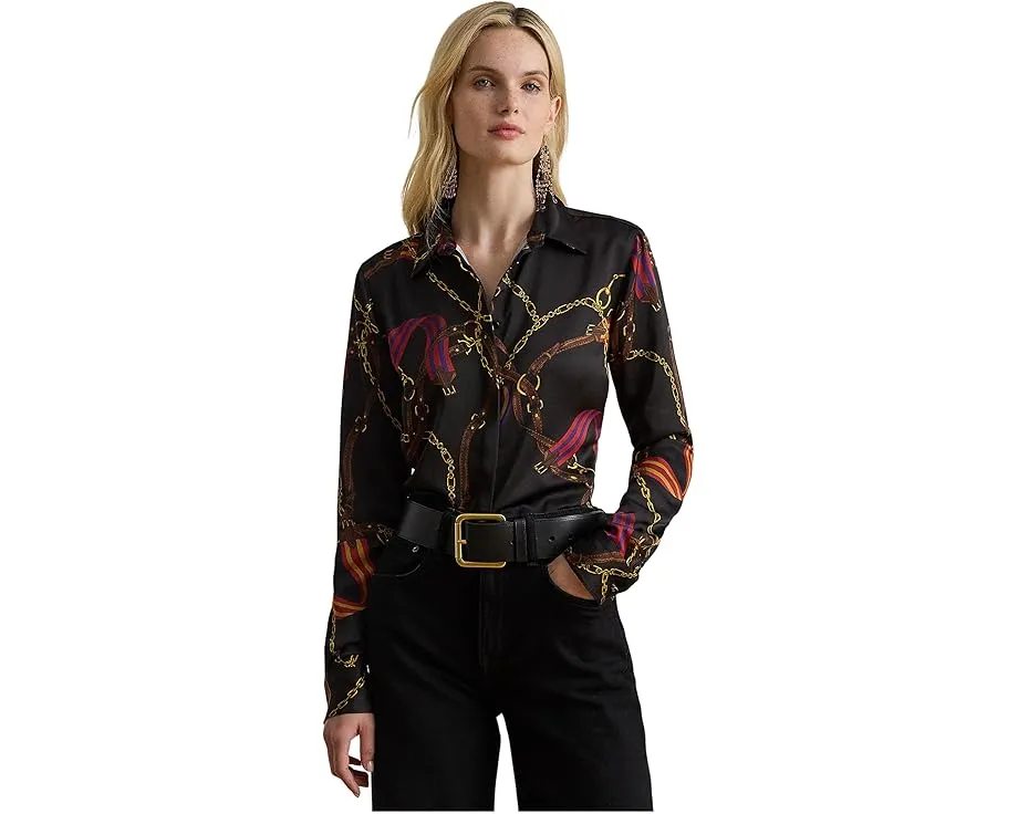 Рубашка классического кроя с принтом под ремень из атласа Lauren Ralph Lauren